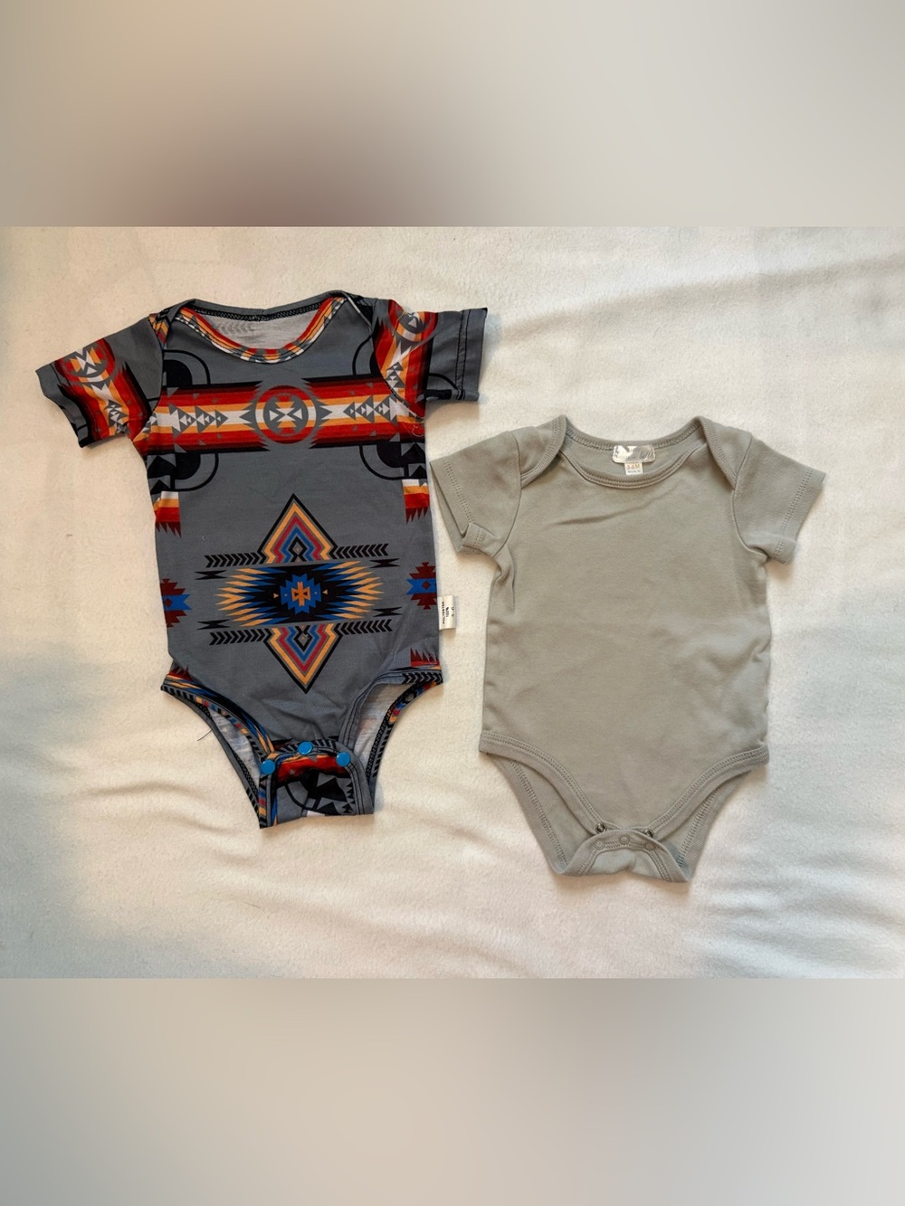 Baby One-Piece Bodysuit Set - Gray and Tribal Print